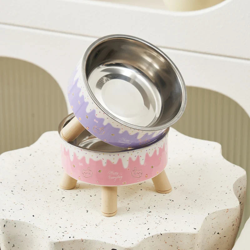 Elevated Dog Bowl with Colorful Design