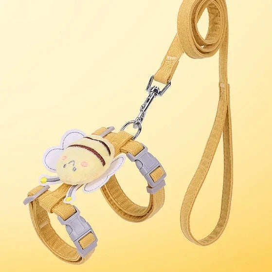 Adjustable Cat & Dog Harness Leash Set – Cute Bee Design for Small & Medium Pets | Outdoor Walking Gear