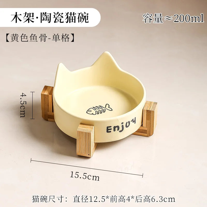 Ceramic Single/Double Cat Bowl |Bamboo Stand |Perfect for Your Furry Friend!