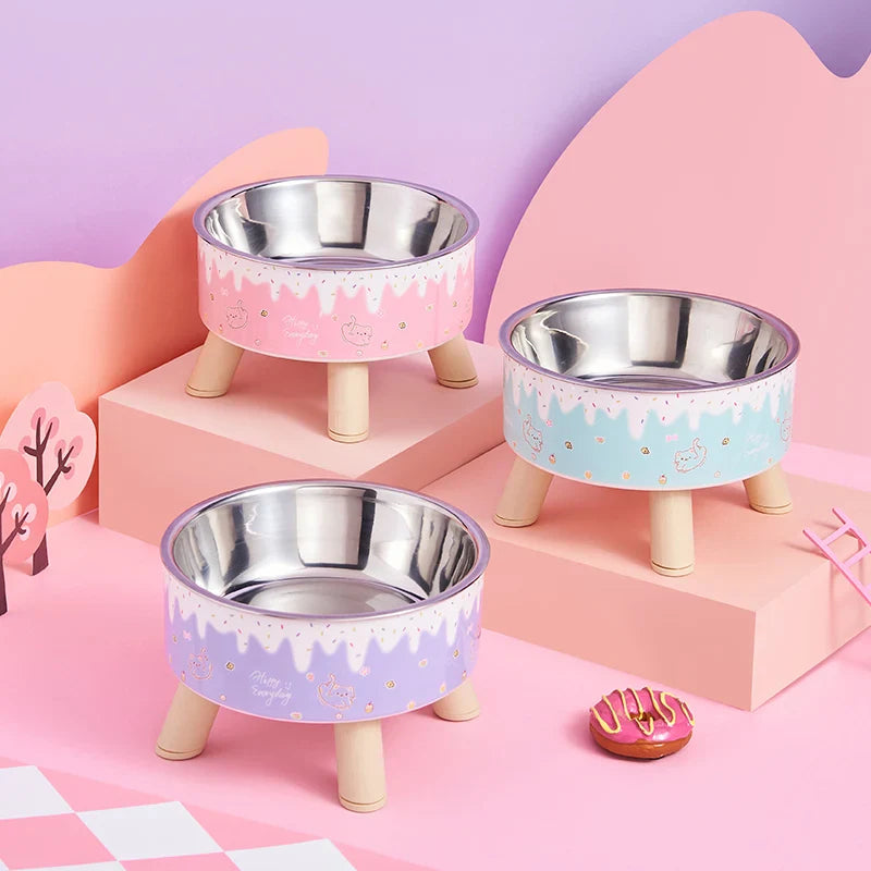 Elevated Dog Bowl with Colorful Design