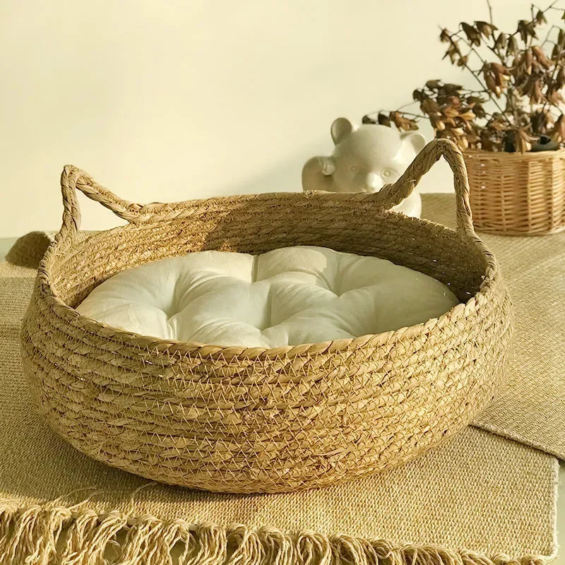 Handmade Woven Rattan Cat Bed