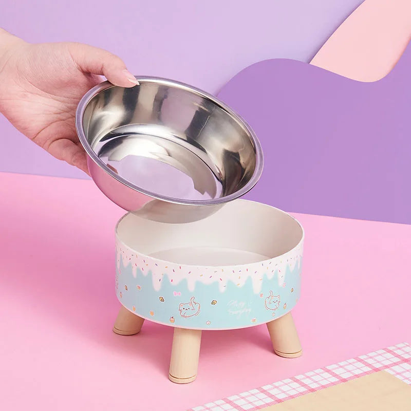 Elevated Dog Bowl with Colorful Design