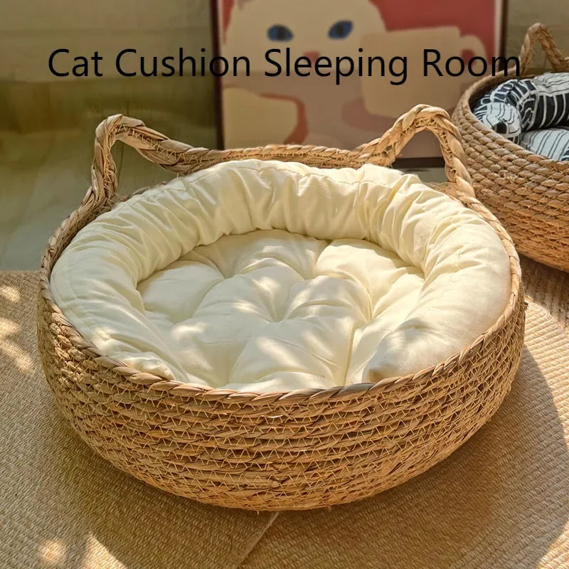 Handmade Woven Rattan Cat Bed