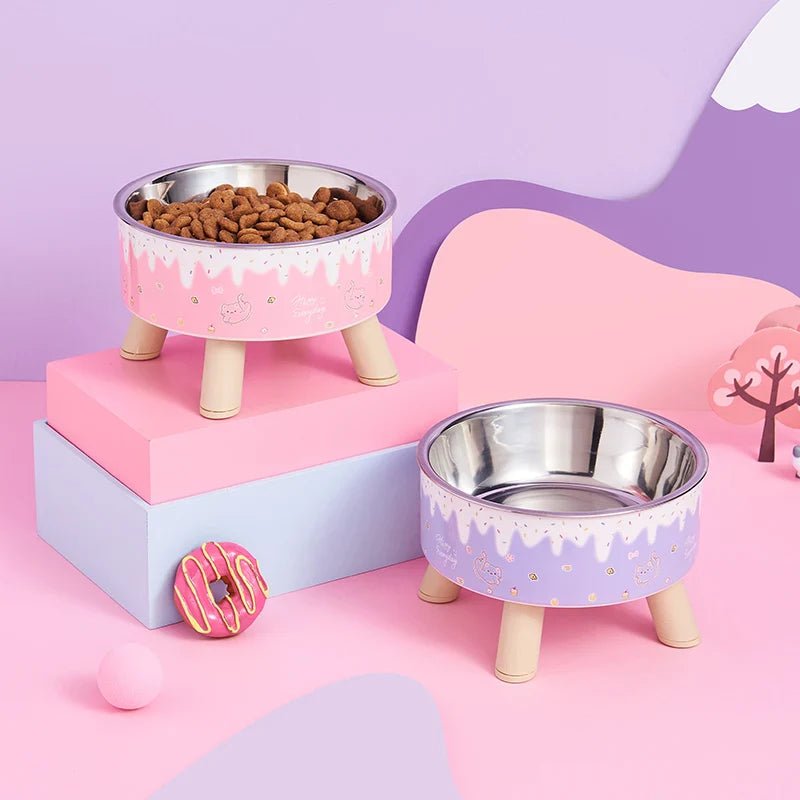 Elevated Dog Bowl with Colorful Design