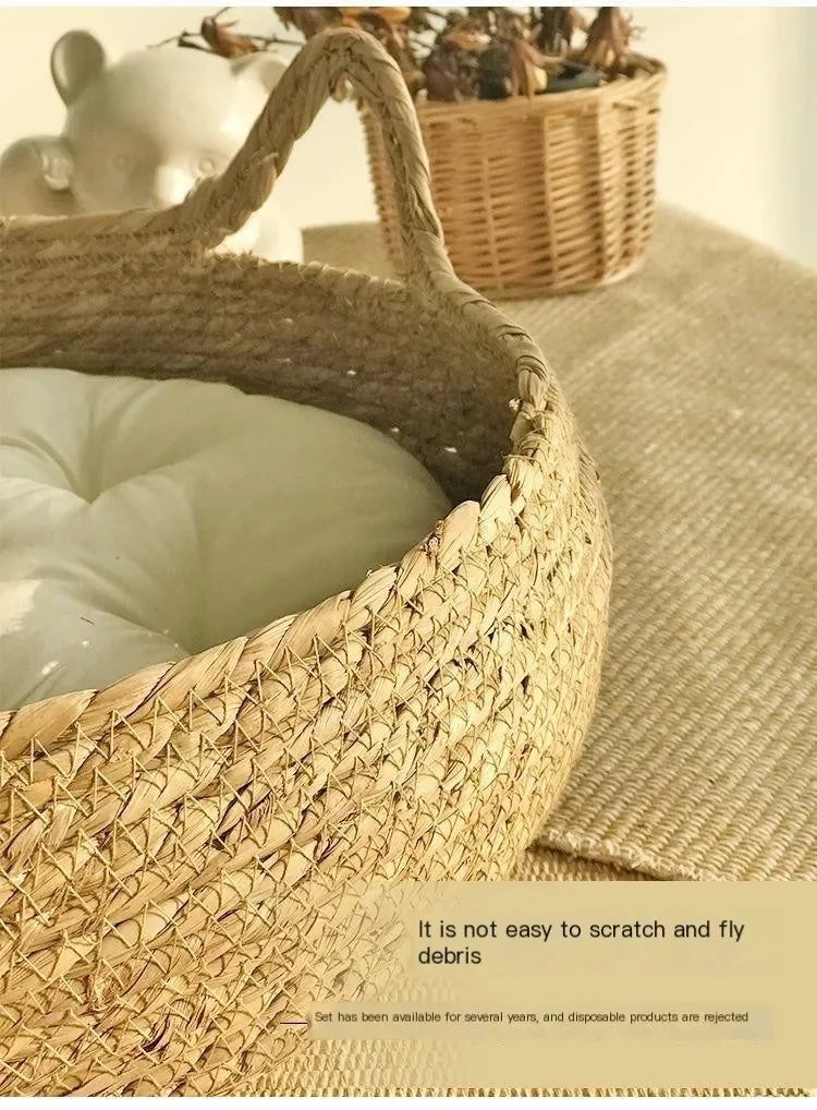 Handmade Woven Rattan Cat Bed