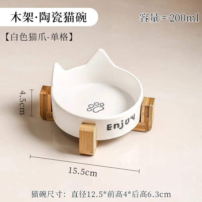 Ceramic Single/Double Cat Bowl |Bamboo Stand |Perfect for Your Furry Friend!