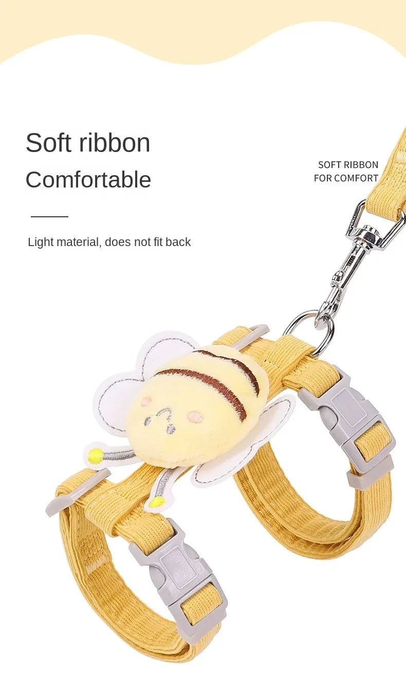 Adjustable Cat & Dog Harness Leash Set – Cute Bee Design for Small & Medium Pets | Outdoor Walking Gear