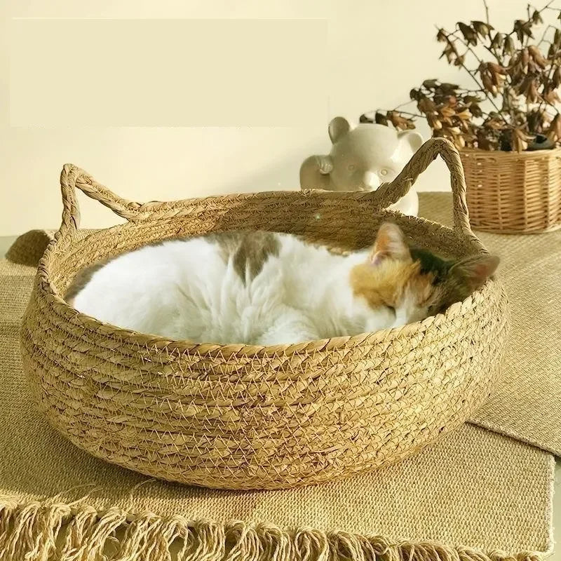 Handmade Woven Rattan Cat Bed
