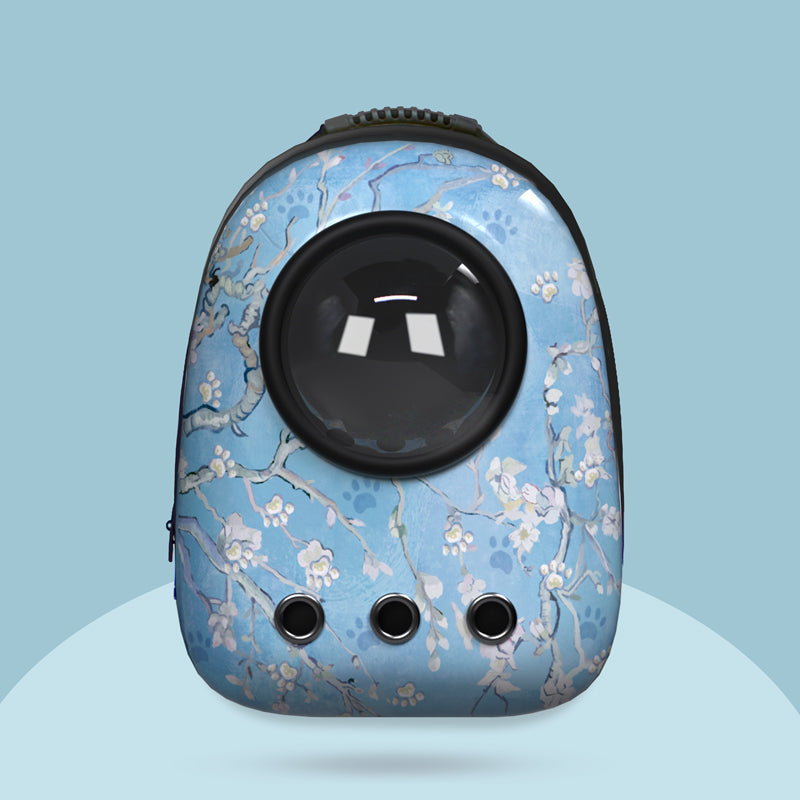 Pet backpack carrier bag portable with capsule oil painting series