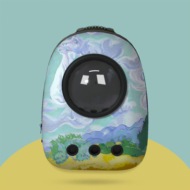 Pet backpack carrier bag portable with capsule oil painting series