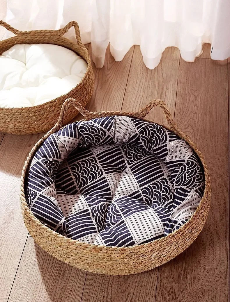 Handmade Woven Rattan Cat Bed