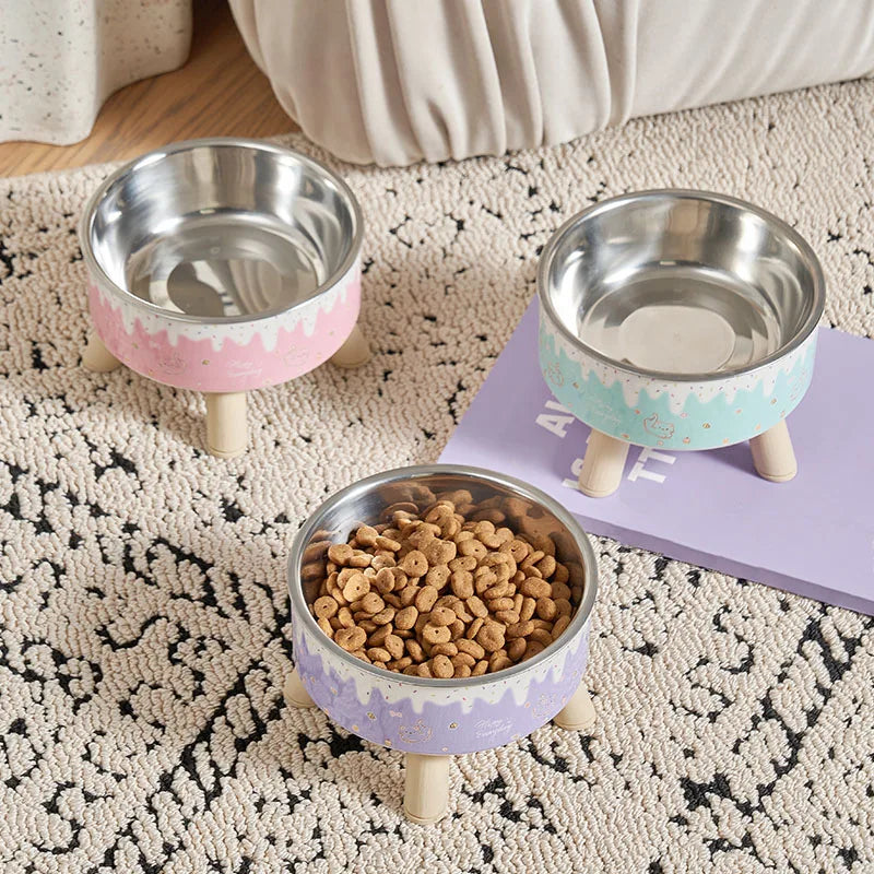 Elevated Dog Bowl with Colorful Design