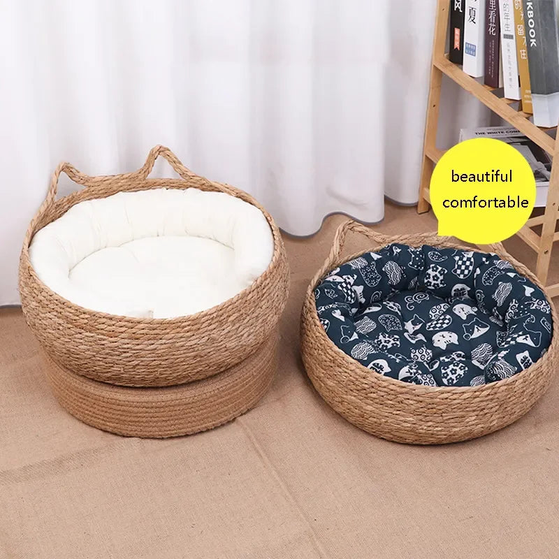 Handmade Woven Rattan Cat Bed