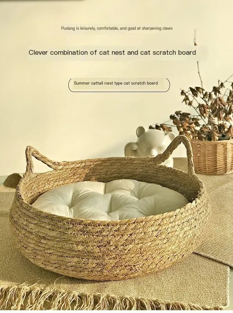 Handmade Woven Rattan Cat Bed