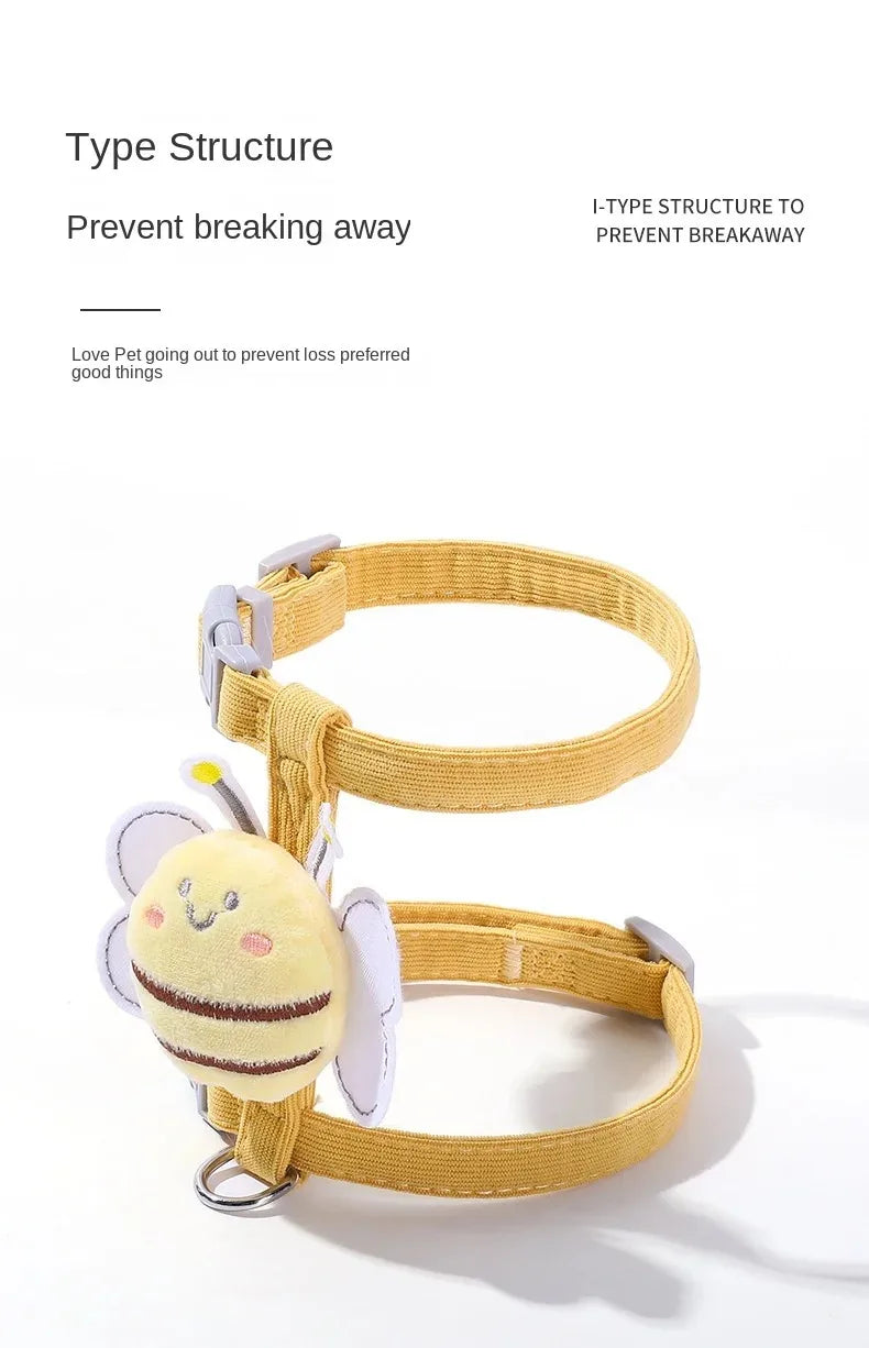 Adjustable Cat & Dog Harness Leash Set – Cute Bee Design for Small & Medium Pets | Outdoor Walking Gear