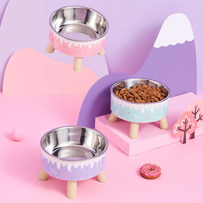 Elevated Dog Bowl with Colorful Design