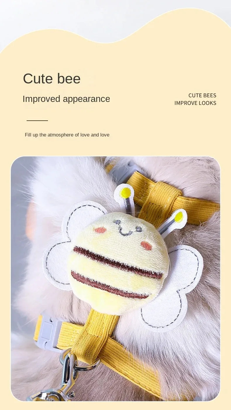 Adjustable Cat & Dog Harness Leash Set – Cute Bee Design for Small & Medium Pets | Outdoor Walking Gear