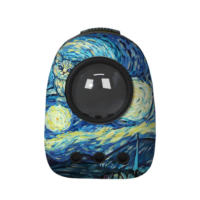 Pet backpack carrier bag portable with capsule oil painting series