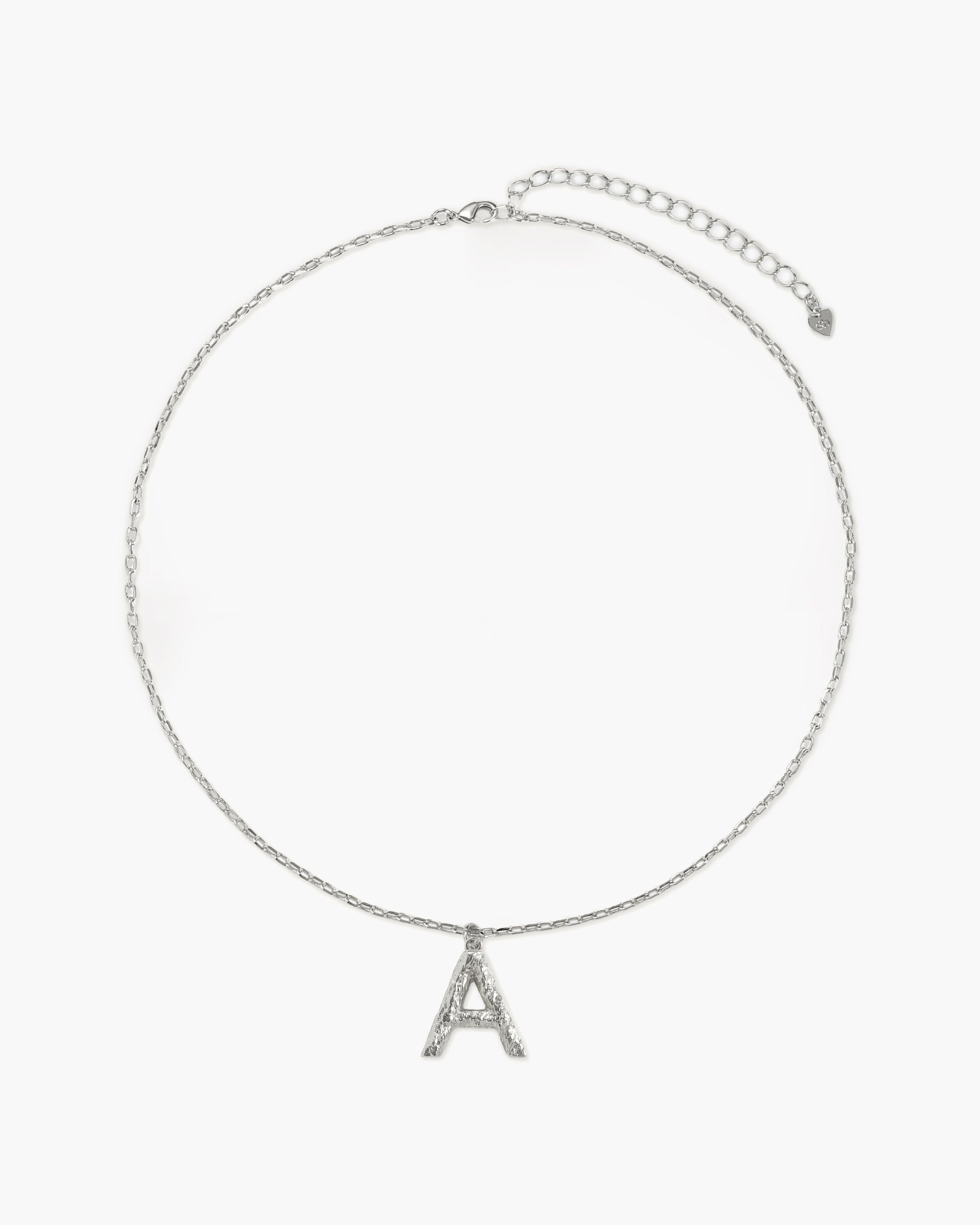Textured Initial Letter Necklace in Silver