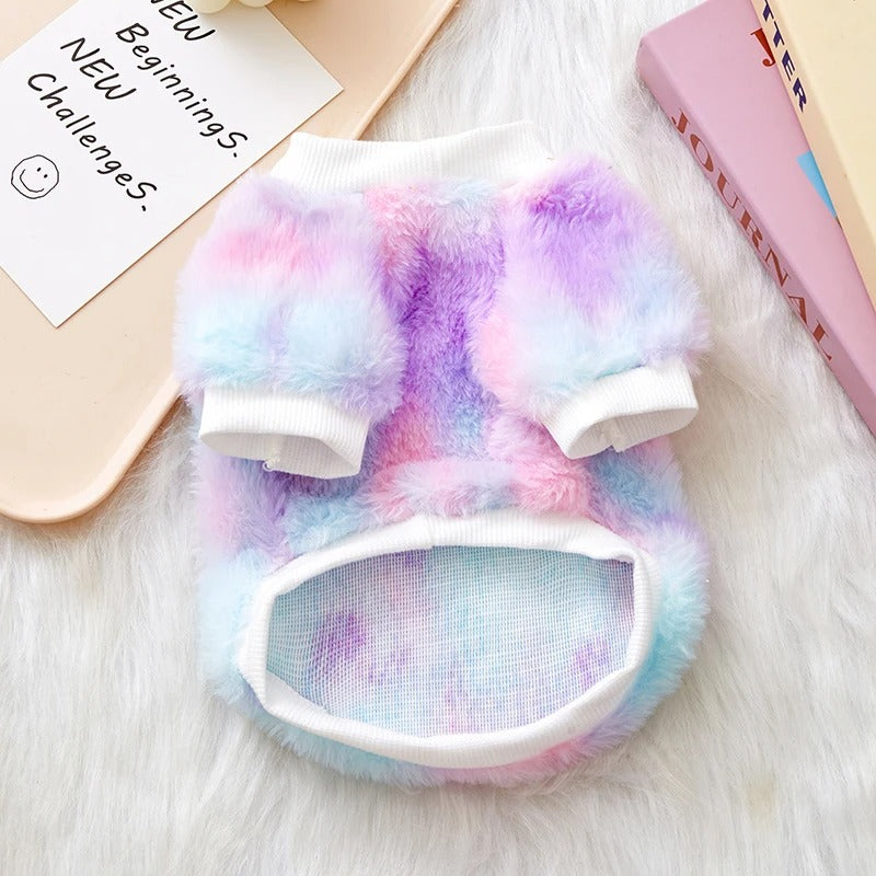Tie-Dye Pet Sweater for Small Dogs Cats, Warm Furry Anti-Shedding Pullover for Schnauzer Teddy Pomeranian Bichon Dog Clothes (Medium)