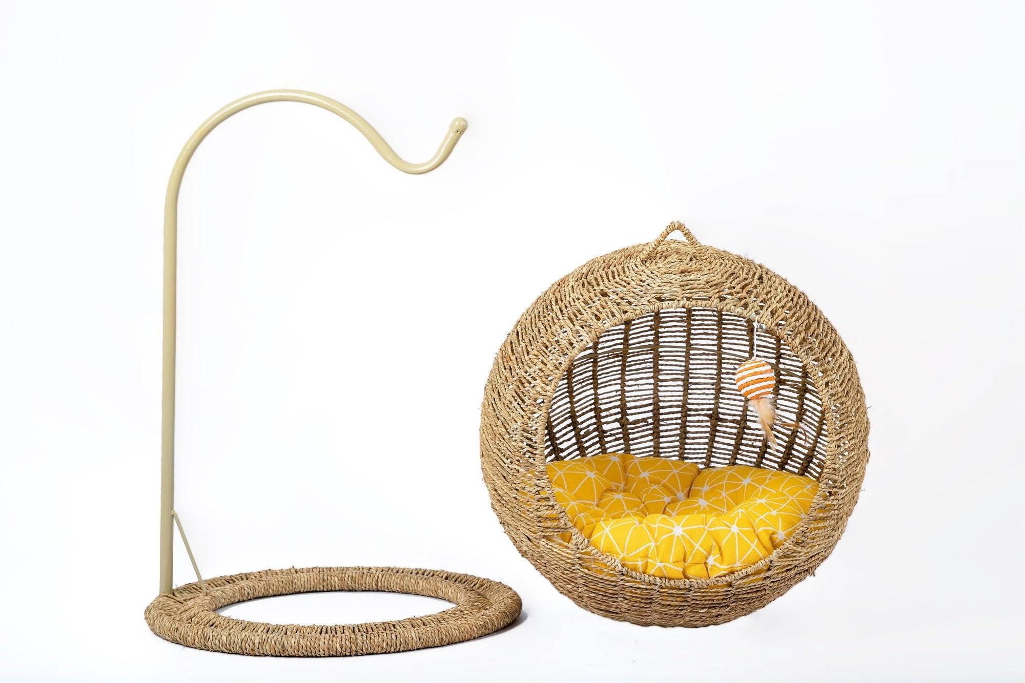 Hanging Cat Bed | Woven Round Pet Basket