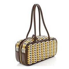 Woven Calfskin Small Beau Top Handle Bag Acero Sole Talco