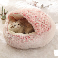 2-in-1 Plush Pet Bed House for Dogs & Cats | Cozy Round Winter Nest