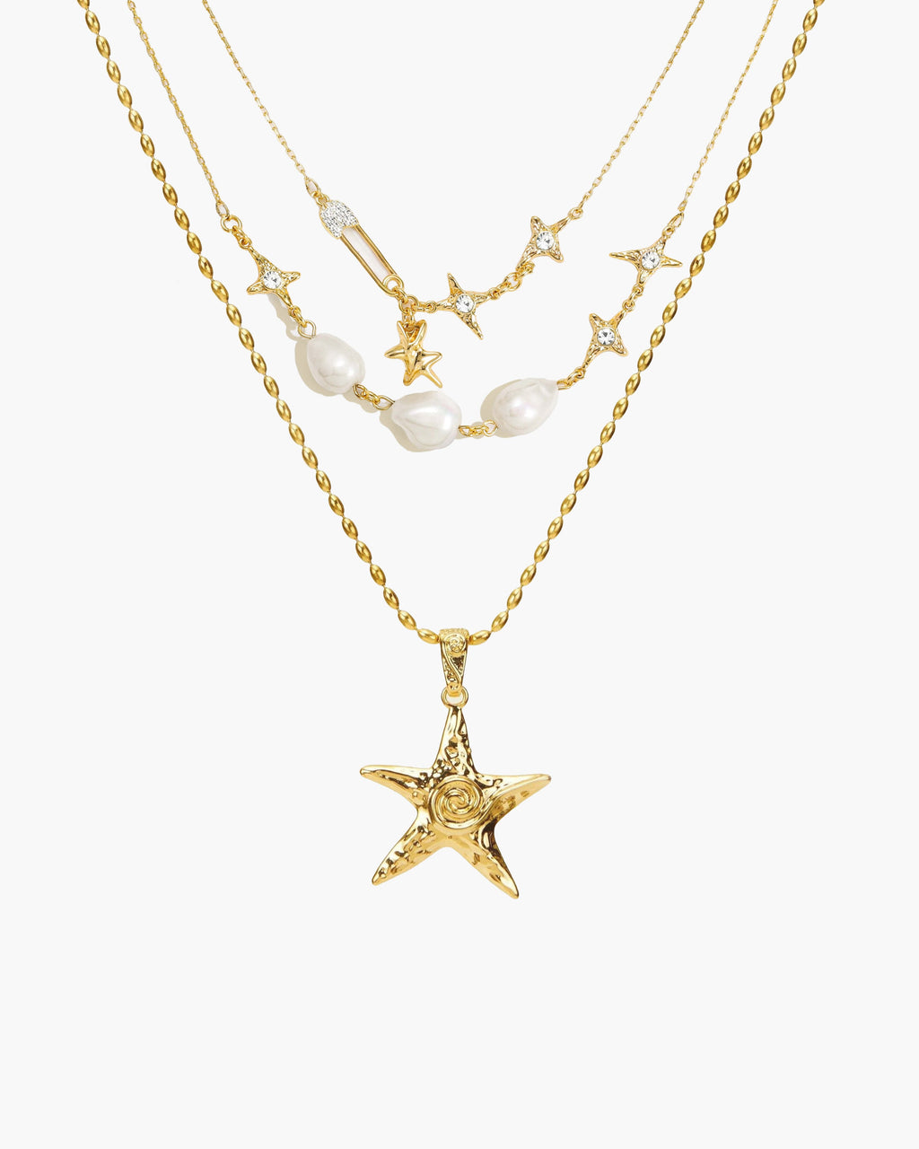 The Mellow Necklace & Starfish Necklace Set in Silver