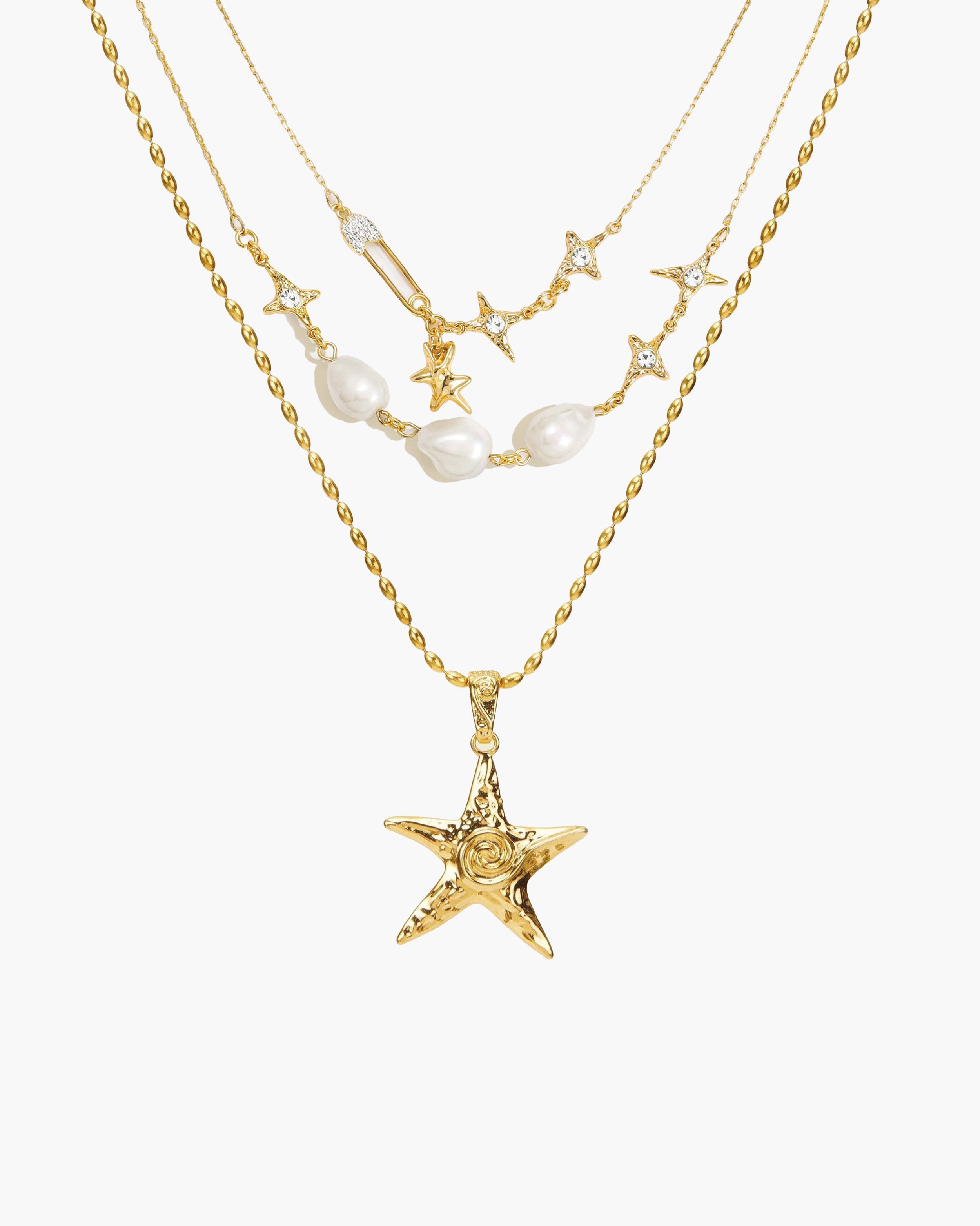 The Mellow Necklace & Starfish Necklace Set in Silver
