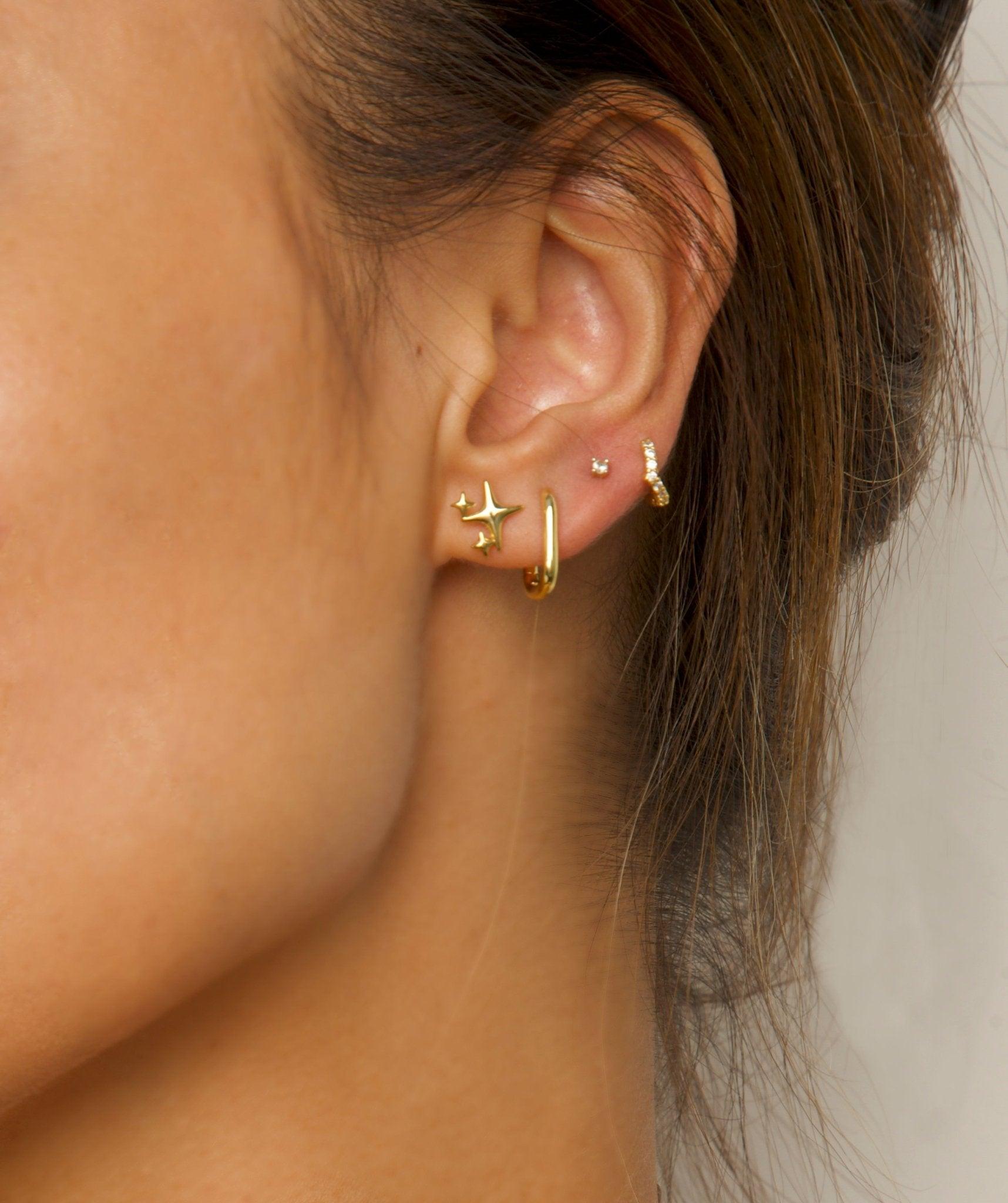 Sparkle Stud And Link Hoop Earrings Stack Set