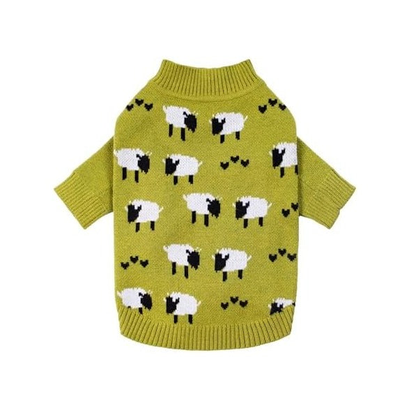 Funny Sheep Dog Sweater, Thermal Winter Clothes for Small Dogs, Boy, Girl - Dog Holiday Pullover Jumper, Pet Outfit - Black, Green, White, S