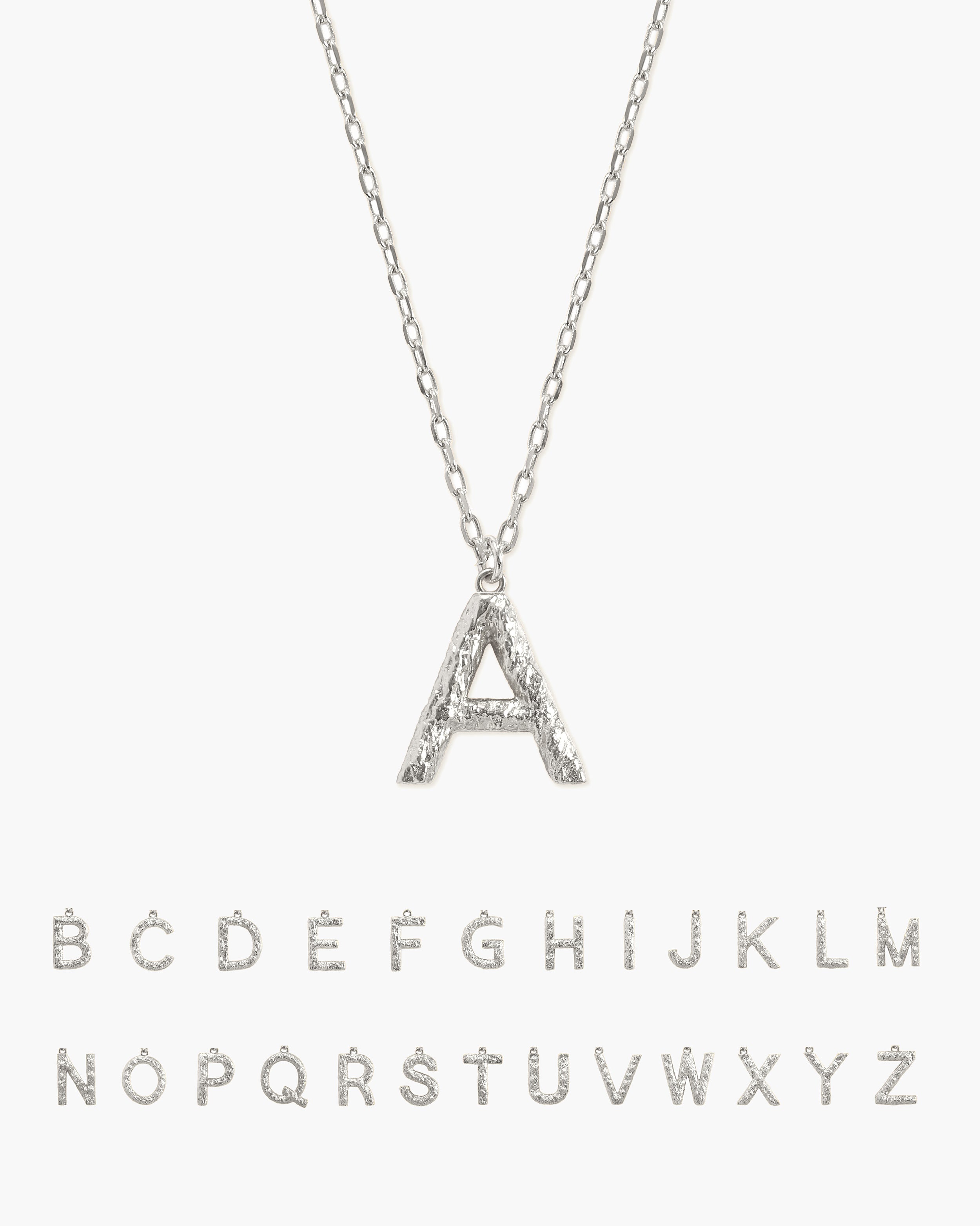 Textured Initial Letter Necklace in Silver